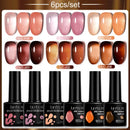 LILYCUTE 6PCs/SET 7ML Jelly Sea Glass Nail Gel Polish Spring Translucent Pink Nude Semi Permanent Soak Off Nail Art Manicure Kit