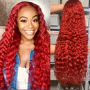 200% Density 13x4 Red Curly Water Deep Wave Lace Frontal Wigs Human Hair 30 40 Inch 13x6 Red Lace Front Human Hair Wig For Women