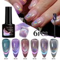 LILYCUTE 6PCS/SET 7ml Laser Glitter Rainbow Cat Magnetic Gel Nail Polish with Free Magnet Semi Permanent Soak Off Nail Art Kit