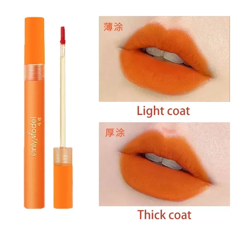 Bright Orange Color Lip Glaze Carrot Matte Velvet Liquid Lip Gloss Easy to Apply Lasting Lipstick Korea Lips Makeup Cosmetics