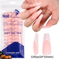 120Pcs Medium Long Square Acrylic French Fake Nails Full Cover Wearable French Press on Nails for Women Mixed Size False Nails