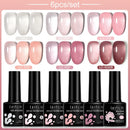 LILYCUTE 6PCs/SET 7ML Jelly Sea Glass Nail Gel Polish Spring Translucent Pink Nude Semi Permanent Soak Off Nail Art Manicure Kit