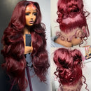 99J Burgundy Pre Impregnated Lace Women's Front Hair 250% Density 13x4 Body Wave HD Transparent Lace Front Wig For Women
