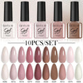 LILYCUTE 10PCS/Set 7ml Gel Nail Polish Coffee Red Pink Nude Gel Varnish Semi Permanent Soak Off UV LED Nail Art Manicure Kit