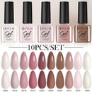 LILYCUTE 10PCS/Set 7ml Gel Nail Polish Coffee Red Pink Nude Gel Varnish Semi Permanent Soak Off UV LED Nail Art Manicure Kit