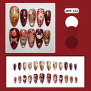 24pcs White Flower Fake Nail Tips Ins Yellow Pink Blush False Nails Wearable Full Cover European Almond Shaped Press on Nails