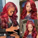 13x4 99J Burgundy Lace Front Human Hair Wigs For Women Brazilian Body Wave Red Hair Lace Wigs HD Lace Frontal Wigs Remy Plucked