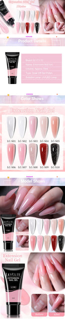 LILYCUTE Nail Extension Gel 10ML Semi Permanent Bright Pink UV Hard Gel Nails Finger Prolong White Clear Nude Gel Nail Polish