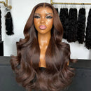 Body Wave Chocolate Brown 13x6 Lace Front Wigs Human Hair Pre Plucked Brazilian Brown Virgin Hair 13x4 HD Frontal Wig 200Density