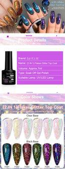 LILYCUTE 7ML 2 IN 1 Flakes Glitter No Wipe Top Coat Gel Nail Polish Vernis Sparking Auroras Semi Permanent UV Gel Nail Art