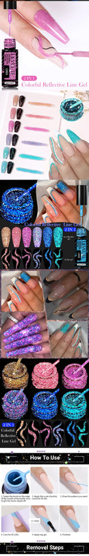 LILYCUTE 5ml Purple Reflective Glitter Liner Gel Nail Polish Laser Sparkling Semi Permanent UV French Painting Nail Art Varnish