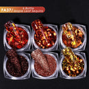 6pcs Maple Leaf Nail Sequins Mixed Hexagon Diamond Powder Design Autumn Winter Style Mirror Paillettes Manicure Slices Spangles