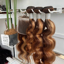P4/27 Highlight Human Hair Body Wave Bundles With HD Lace Closure And Frontal Unprocessed Virgin Brazilian 3/4 Bundles And Front