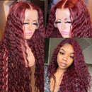 #99J Deep Wave Bundles With Closure Brazilian Raw Hair Colored 99J Burg Human Hair 3/4 Bundles With Closure And Frontal Raw Hair