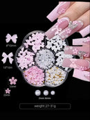 Mixed Acrylic Bowknot 3D Nail Art Decorations Flower Resin Charms Gold Beads Caviar Pearl Mixed Rhinestones Accessories set