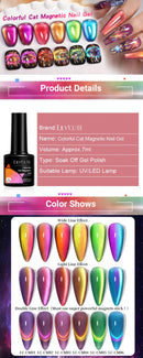 LILYCUTE 6PCS/SET 7ML Colorful Double Light Cat Magnetic Gel Nail Polish with Free Magnet 9D Glitter Rainbow Laser Nail Art Kit