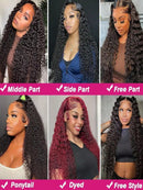 40 Inch Natural Black Water Deep Wave Human Hair Wigs For Women, 13x4 13x6 HD Transparent Lace Frontal Wig 200 Density Pre Plucked Glueless Lace Front Wig