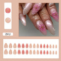 24pcs White Flower Fake Nail Tips Ins Yellow Pink Blush False Nails Wearable Full Cover European Almond Shaped Press on Nails