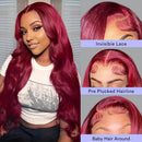 34 Inch Red Lace Front Wig Human Hair, Soft Hair Natural Hairline, 200 Density Pre Plucked 13x4 HD Lace Front Body Wave Wigs For