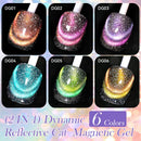 LILYCUTE 6PCS/SET 7ml Dynamic Reflective Cat Magnetic Gel Nail Polish with Free Magnet Sparkling Soak Off UV Gel Nail Art Kit