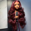99J Burgundy Pre Impregnated Lace Women's Front Hair 250% Density 13x4 Body Wave HD Transparent Lace Front Wig For Women