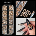 12Grids Ocean Gold Nail Art Charms Shell/Seahorse/Starfish White Half Round Pearl Gems 3D Mixed Punk Manicure Metal Rivets Studs