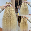 P27/613 Yaki Straight Blonde Human Hair Bundles Highlight Kinky Straight Blonde Hair Bundles Double Weft Weave 30 Inch for Women