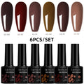 LILYCUTE 6Pcs/Set 7ML Brown Gel Nail Polish Winter Coffee Semi Permanent Soak Off UV Gel Design Nail Art Manicure Kit Varnish