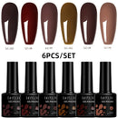 LILYCUTE 6Pcs/Set 7ML Brown Gel Nail Polish Winter Coffee Semi Permanent Soak Off UV Gel Design Nail Art Manicure Kit Varnish