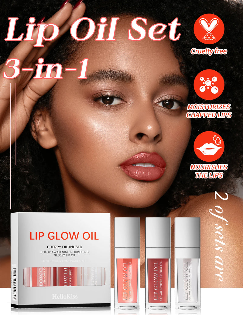Crystal Jelly Moisturizing Lip Oil Set Lip Gloss Makeup Sexy Plump Lip Glow Oil Tinted Lip Plumper Set