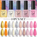 LILYCUTE 10PCS/Set 7ml Gel Nail Polish Coffee Red Pink Nude Gel Varnish Semi Permanent Soak Off UV LED Nail Art Manicure Kit