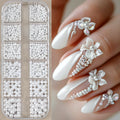 12Grids Ocean Gold Nail Art Charms Shell/Seahorse/Starfish White Half Round Pearl Gems 3D Mixed Punk Manicure Metal Rivets Studs