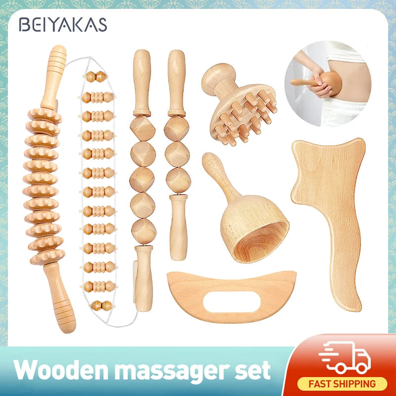 Wood Therapy Massage Roller Lymphatic Drainage Massager GuaSha Tool for Full Body Pain Relief Anti Cellulite Fascial Massage