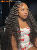 Deep Wave Human Hair Wigs Remy Brazilian Hair Wig 13x4 HD Lace Frontal Human Hair Wig Deep Curly Wig Pre plucked Bleached Knots
