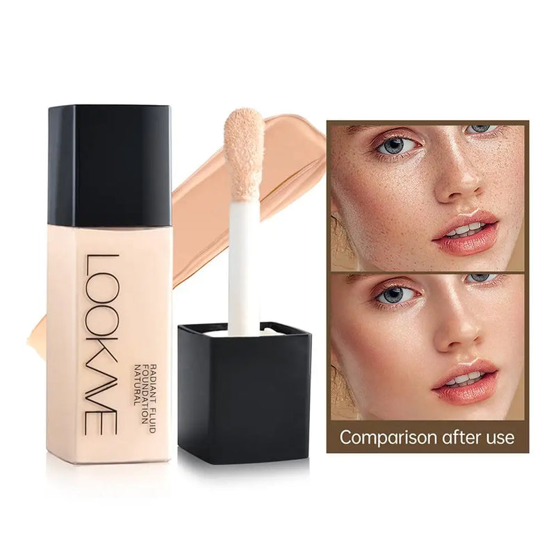 LOOKAVE Liquid Foundation Long Lasting Full Coverage Natural Matte Liquid Foundation Moisturizing Concealer CC Cream Base Makeup