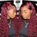 #99J Deep Wave Bundles With Closure Brazilian Raw Hair Colored 99J Burg Human Hair 3/4 Bundles With Closure And Frontal Raw Hair