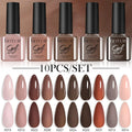 LILYCUTE 10PCS/Set 7ml Gel Nail Polish Coffee Red Pink Nude Gel Varnish Semi Permanent Soak Off UV LED Nail Art Manicure Kit