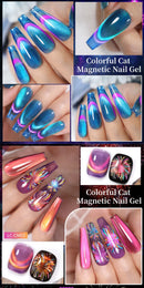 LILYCUTE 6PCS/SET 7ML Colorful Double Light Cat Magnetic Gel Nail Polish with Free Magnet 9D Glitter Rainbow Laser Nail Art Kit