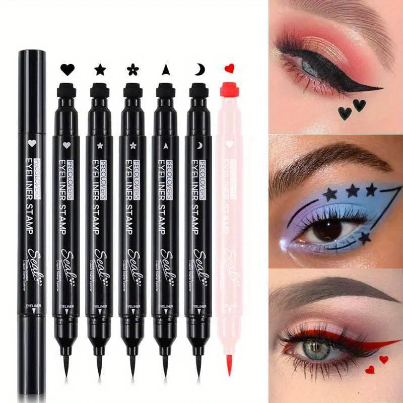 7 Styles Eyeliner Stamp Pen Red Black Liquid Eyeliner Pen Double-ended Lazy Eye Liner Pencil Fast Drying Waterproof Eye Makeup