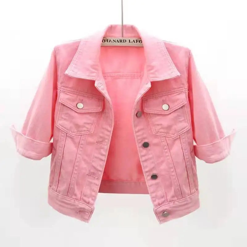 Women Denim Jacket Spring Autumn Short Coat Pink Jean Jackets Casual Tops Purple Yellow Purple Blue Loose Tops Lady Outerwear