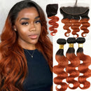 Ombre Ginger Body Wave Human Hair Weave Bundles T1B/350 with HD Lace Closure Frontal Pre-Plucked Ombre