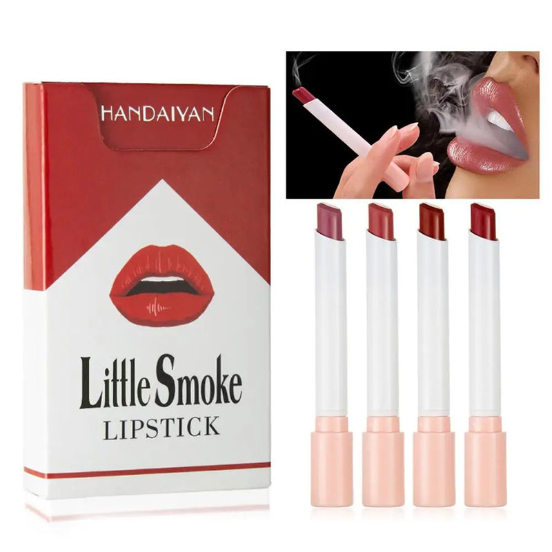 4 Matte Lipstick Kit Cigarette Smoke Tube Lip Gloss Long Lasting Waterproof Nude Red Lip 24 Hour Lip Tint Stain