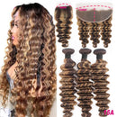 P4/27 Highlight Ombre Loose Deep Wave Bundles with 4x4 13x4 HD Closure Frontal Virgin Human Hair 3/4 Bundles With Closure