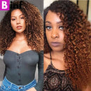 Ombre Brown T1b/30 Mongolian Pixie Curls Hair Weave Bundles with Closure Human Hair Bundles And Closure Frontal with Bundles