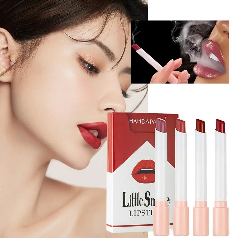 4 Matte Lipstick Kit Cigarette Smoke Tube Lip Gloss Long Lasting Waterproof Nude Red Lip 24 Hour Lip Tint Stain