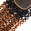 Ombre Highlight Kinky Curly Human Hair Bundles with Closure T1B/30 Color Kinky Curly Human Hair Bundles with 4x4 Lace Closure