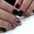 24Pcs Fashion Fake Nails Press on Short Square Head False Nail Art Black Starlit Sky Design Artifical Full Cover Nail Tips