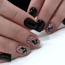 24Pcs Fashion Fake Nails Press on Short Square Head False Nail Art Black Starlit Sky Design Artifical Full Cover Nail Tips
