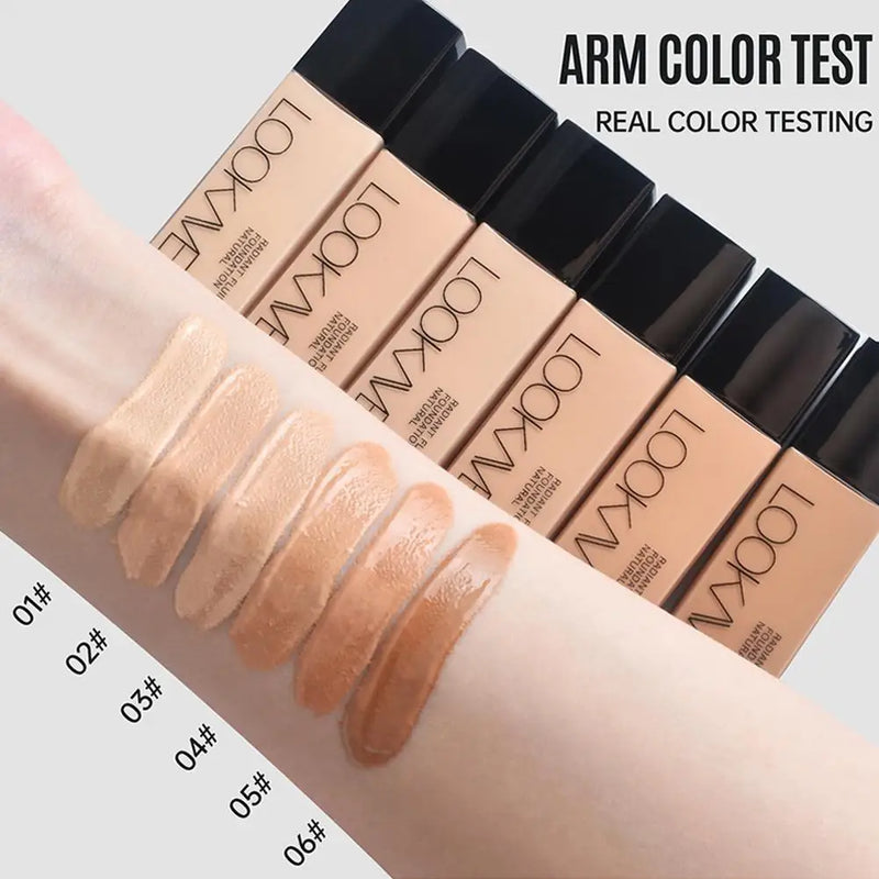 LOOKAVE Liquid Foundation Long Lasting Full Coverage Natural Matte Liquid Foundation Moisturizing Concealer CC Cream Base Makeup