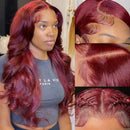 34 Inch Red Lace Front Wig Human Hair, Soft Hair Natural Hairline, 200 Density Pre Plucked 13x4 HD Lace Front Body Wave Wigs For